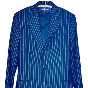 Ralph Lauren Women's Vintage Black White Wool Cashmere Stripe Blazer Jacket 12